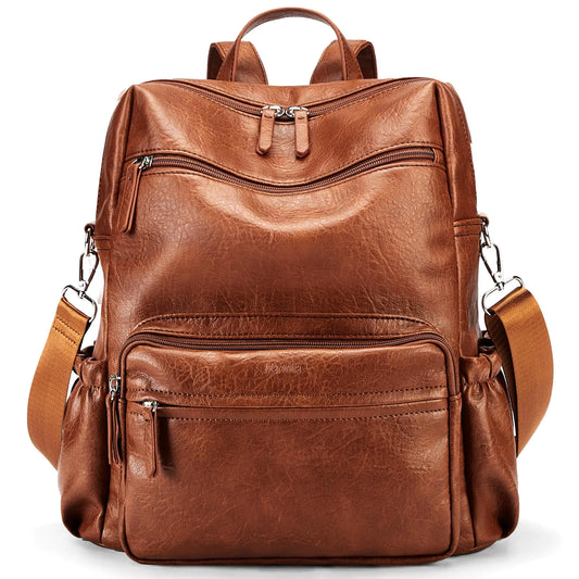 Marvolia Vegan Leather Spacious Backpack - Brown