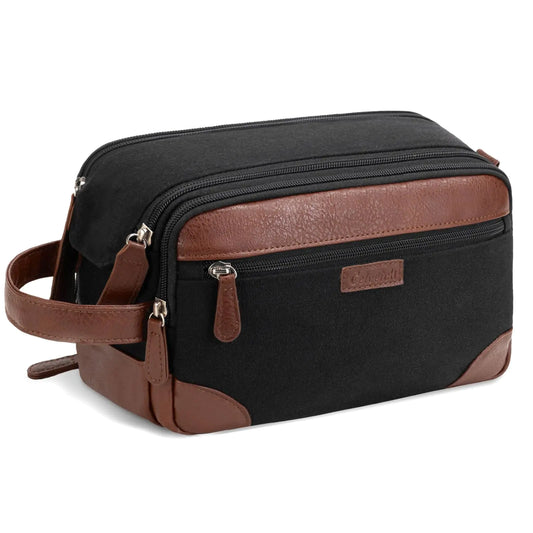 Celvetch Canvas Dopp Kit - Large Multi-Pocket Travel Toiletry Organizer - Black