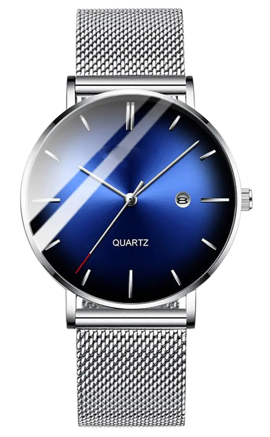 Men's Sleek Blue Silver Quartz Watch
