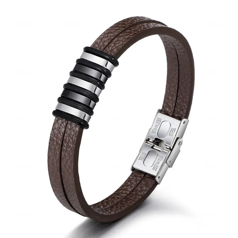 Rust Steel Men's Leather Bracelet
