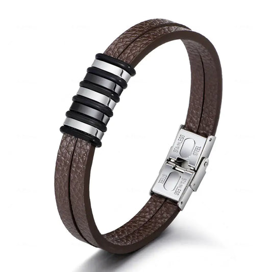 Rust Steel Men's Leather Bracelet