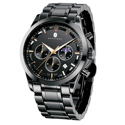 Men's Sapphero Black Steel Quartz Watch